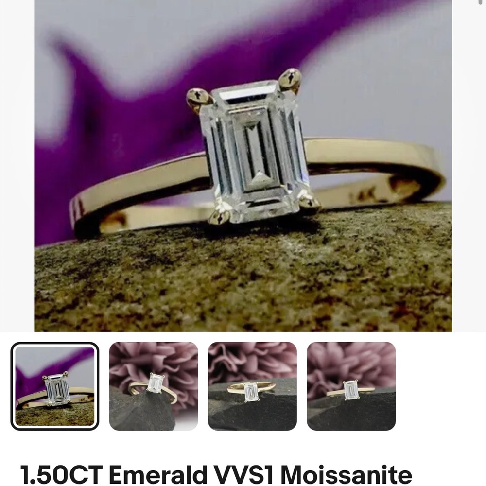1.50CT Emerald VVS1 Moissanite Solitaire Engagement Ring Solid 14K Yellow Gold